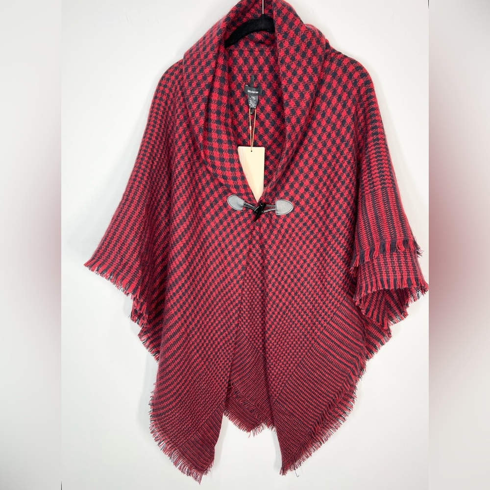NWT Modena Shawl Wrap Poncho Burgundy and Navy Plaid O/S